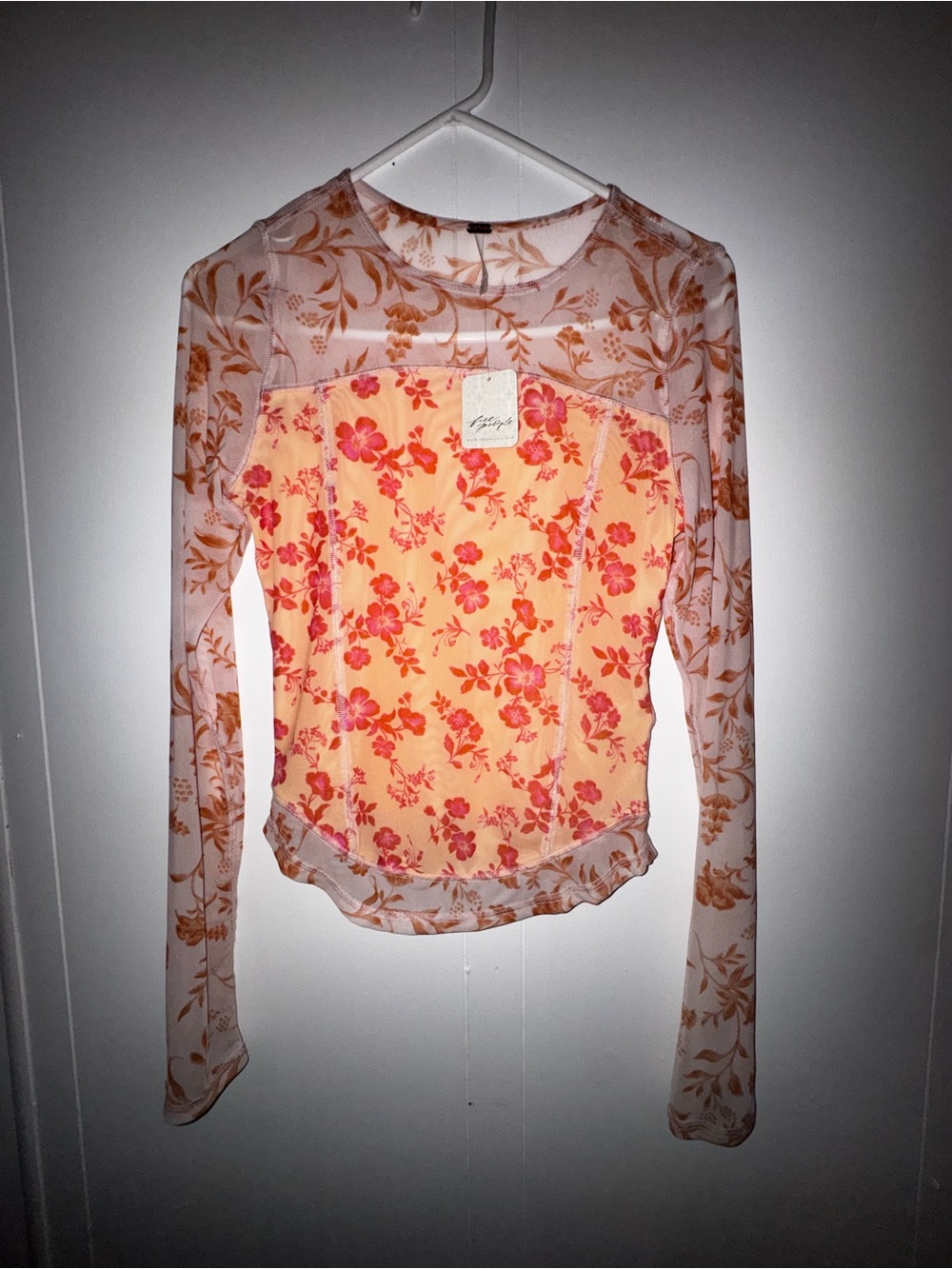 Free People floral mesh long sleeve top